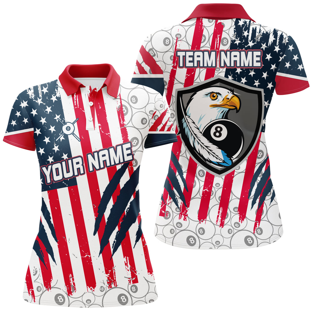 Personalized Bald Eagles Head Mascot 8 Ball Pool Pattern US Flag Billiard 3D Polo Shirts For Women VHM0524