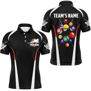 Personalized Billiard Balls 3D Polo Shirts For Men, Custom Black Colors Billiard Players Jerseys VHM0379