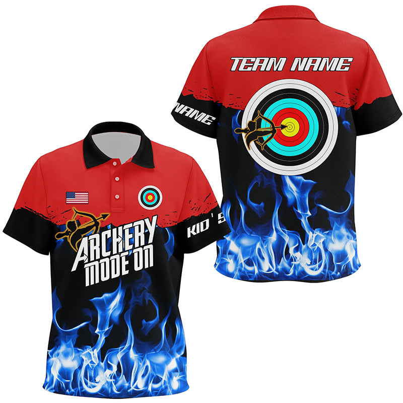 Personalized Red Blue Flame Archery Mode On Polo Shirts For Kid Custom Archery Team Shirts TDM0516