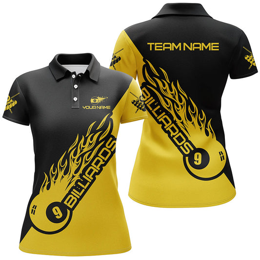 9 Ball Pool Back Yellow Personalized Name Billiard Shirts Custom Billiard Polo Shirts For Women TDM0325