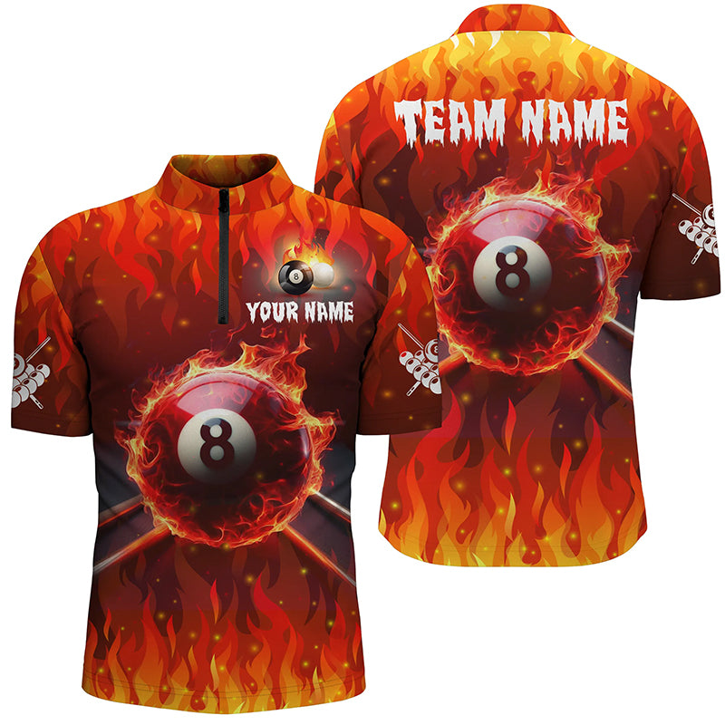 Personalized 3D 8 Ball Pool & Cue Fire Men Quarter-Zip Shirts Custom Billiard Apparel TDM1207