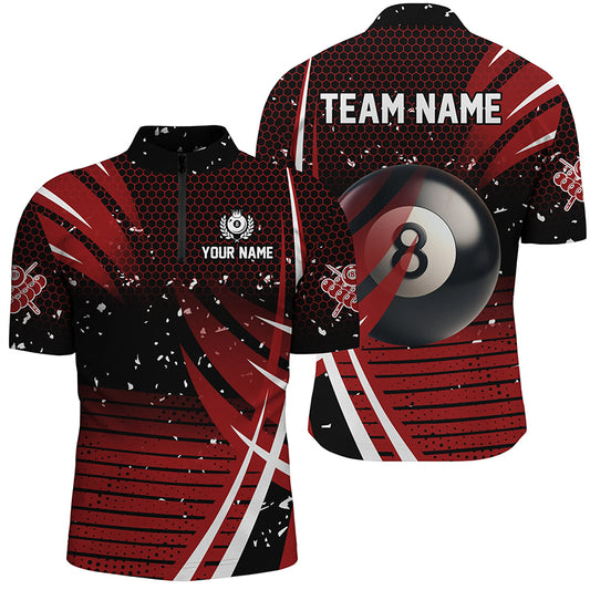Black Red Billiard 8 Ball Pool Men Quarter-Zip Custom Billiard Shirts, Billiard Jerseys TDM1224