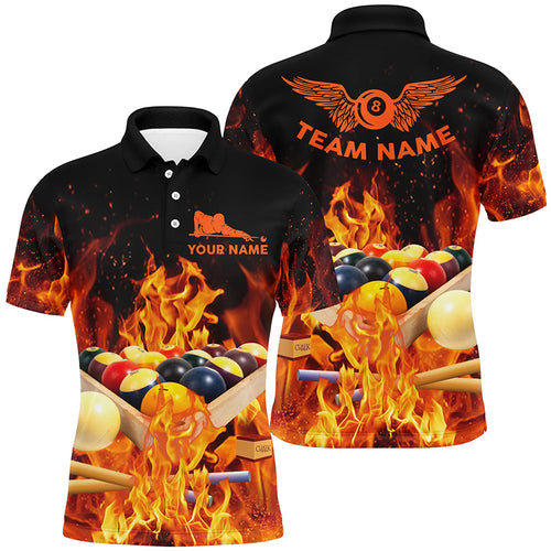 Personalized Billiard Balls In Fire Polo Shirts For Men Custom 3D Printed 8 Ball Pool League Shirts TDM0578