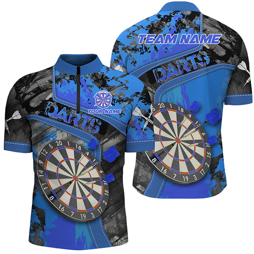 3D Dartboard Blue Grunge Men Darts Quarter-Zip Shirts Custom Darts Team Jerseys Uniform TDM1273