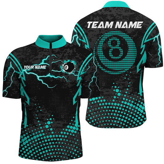 Custom Turquoise 8 Ball Point Billiard Men Quarter-Zip Shirt Billiards Apparel Clothing TDM1524