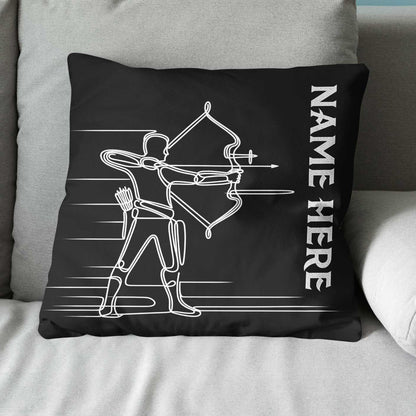 Personalized Men Archer Line Drawing Black Pillow, Archery Pillow Gifts TDM0858
