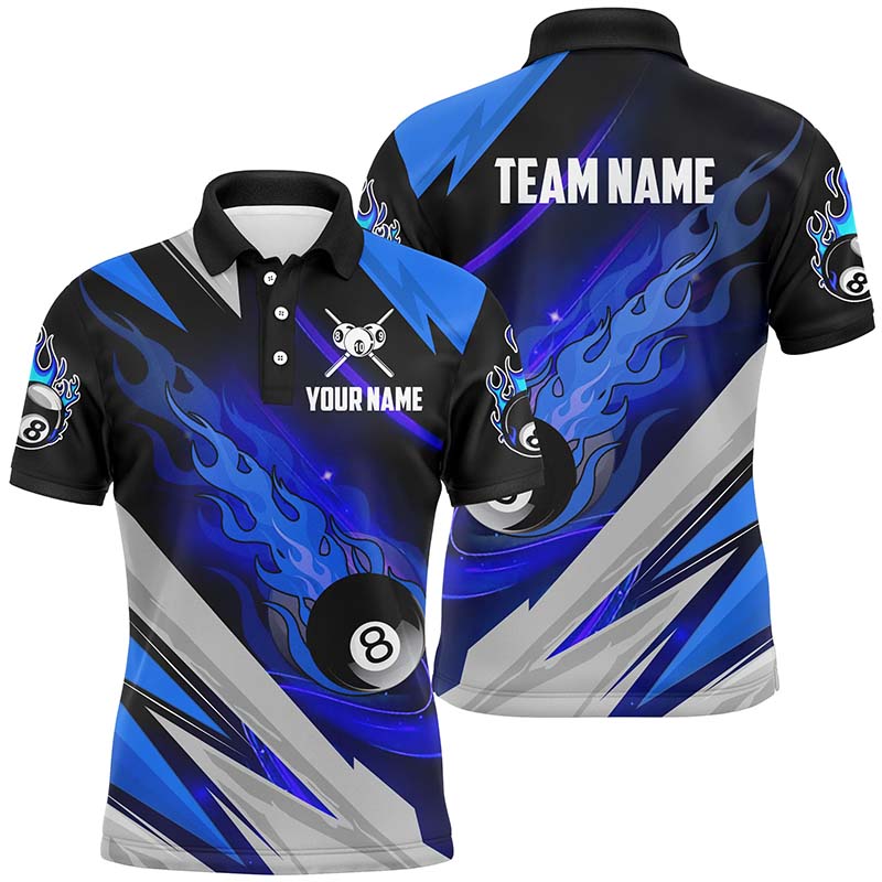 Blue Ball 8 Billiard Flame Personalized Polo Shirts For Men Custom Team Name Billiard Jerseys TDM0271