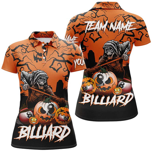 Black Orange Skeleton Halloween Custom Full Printing 3D Women Polo Shirts Best Billiard Gifts Lovers TDM0297