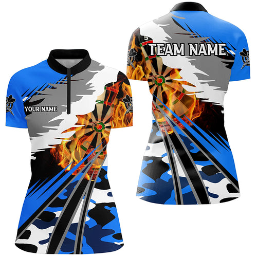 3D Dart Board Fire Women Dart Quarter-Zip Shirts Custom Blue Dart Jerseys Attire For Team TDM1194