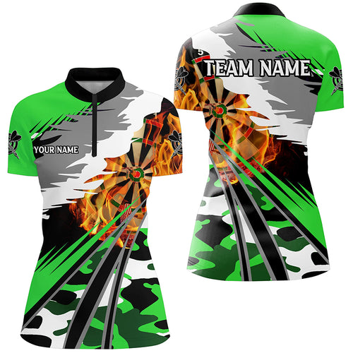 3D Dart Board Fire Women Dart Quarter-Zip Shirts Custom Green Dart Jerseys Attire For Team TDM1196