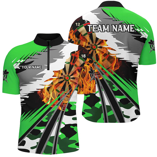 3D Dart Board Fire Men Dart Quarter-Zip Shirts Custom Green Dart Jerseys Attire For Team TDM1196