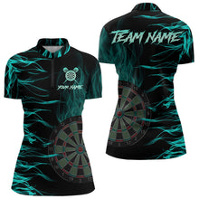 Load image into Gallery viewer, Personalized Turquoise Flaming Dart Shirts For Women Custom Fire Dart Jerseys Polo &amp; Quarter Zip TDM3687