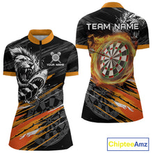 Load image into Gallery viewer, Orange And Black Grunge Lion And Shark Dart Shirts Custom Women&#39;s Dart Jersey Polo &amp; Quarter Zip TDM3847