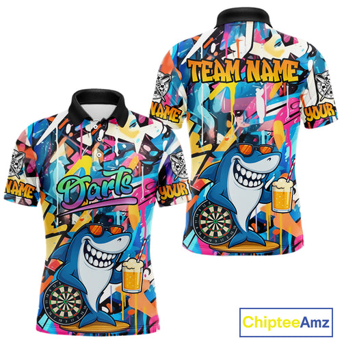 Funny Shark Colorful Graffiti Style Custom Dart Shirts For Men, Dart Team Jersey Best Darts Outfit TDM3849