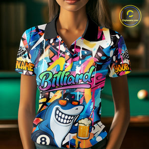 Funny Shark Colorful Graffiti Style Custom 8 Ball Billiard Shirt For Women Best Billiard Team Jersey TDM3850