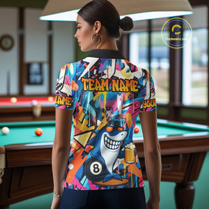 Funny Shark Colorful Graffiti Style Custom 8 Ball Billiard Shirt For Women Best Billiard Team Jersey TDM3850