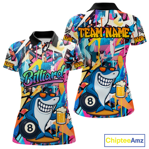 Funny Shark Colorful Graffiti Style Custom 8 Ball Billiard Shirt For Women Best Billiard Team Jersey TDM3850