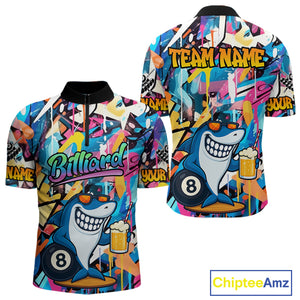 Funny Shark Colorful Graffiti Style Custom 8 Ball Billiard Shirt For Men Best Billiard Team Jersey TDM3850