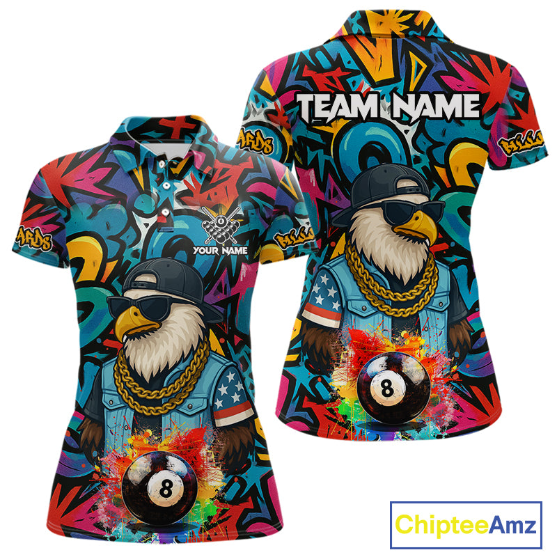 Funny Eagle Colorful Graffiti 8 Ball Billiard Shirt For Women Custom Billiard Jersey Pool Team Shirts TDM3854