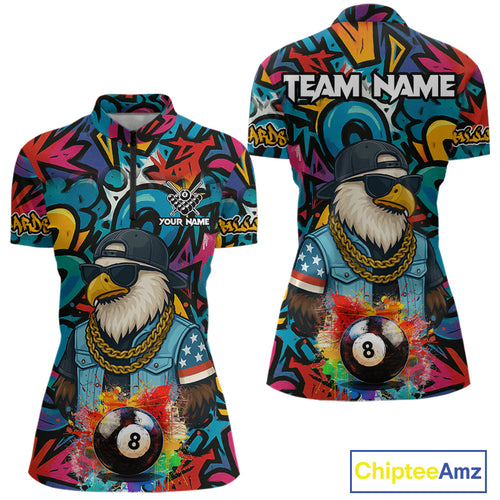 Funny Eagle Colorful Graffiti 8 Ball Billiard Shirt For Women Custom Billiard Jersey Pool Team Shirts TDM3854