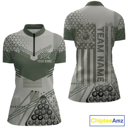 Military Green Camo Billiard Jersey For Women Custom 8 Ball Pool Shirt American Flag Billiard Shirts TDM3855