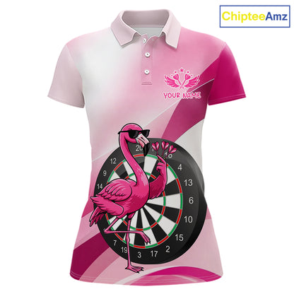 Custom Pink Flamingo Funny Darts Shirt For Women, Darts Team Jersey Polo & 1/4 Zip, Darts Gift TDM6278