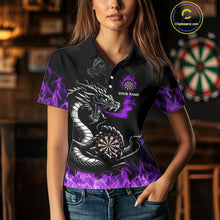 Load image into Gallery viewer, Personalized Purple Flaming Dragon Dart Shirts For Women Custom Dart Team Jerseys Polo &amp; Quarter Zip TDM4309