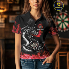 Load image into Gallery viewer, Personalized Red Flaming Dragon Dart Shirts For Women Custom Darts Team Jerseys Polo &amp; Quarter Zip TDM4310