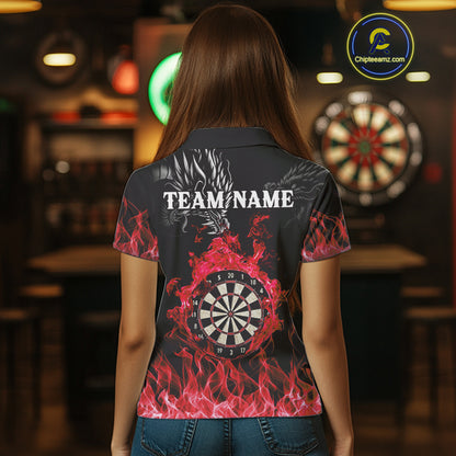 Personalized Red Flaming Dragon Dart Shirts For Women Custom Darts Team Jerseys Polo & Quarter Zip TDM4310