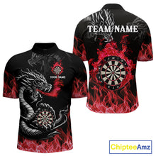 Load image into Gallery viewer, Personalized Red Flaming Dragon Dart Shirts For Men Custom Darts Team Jerseys Polo &amp; Quarter Zip TDM4310