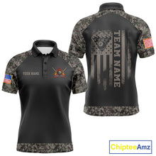 Load image into Gallery viewer, Personalized retro camo US flag 8 ball pool billiard team jersey polo shirt for men, custom patriotic pool league apparel and tournament jersey.
