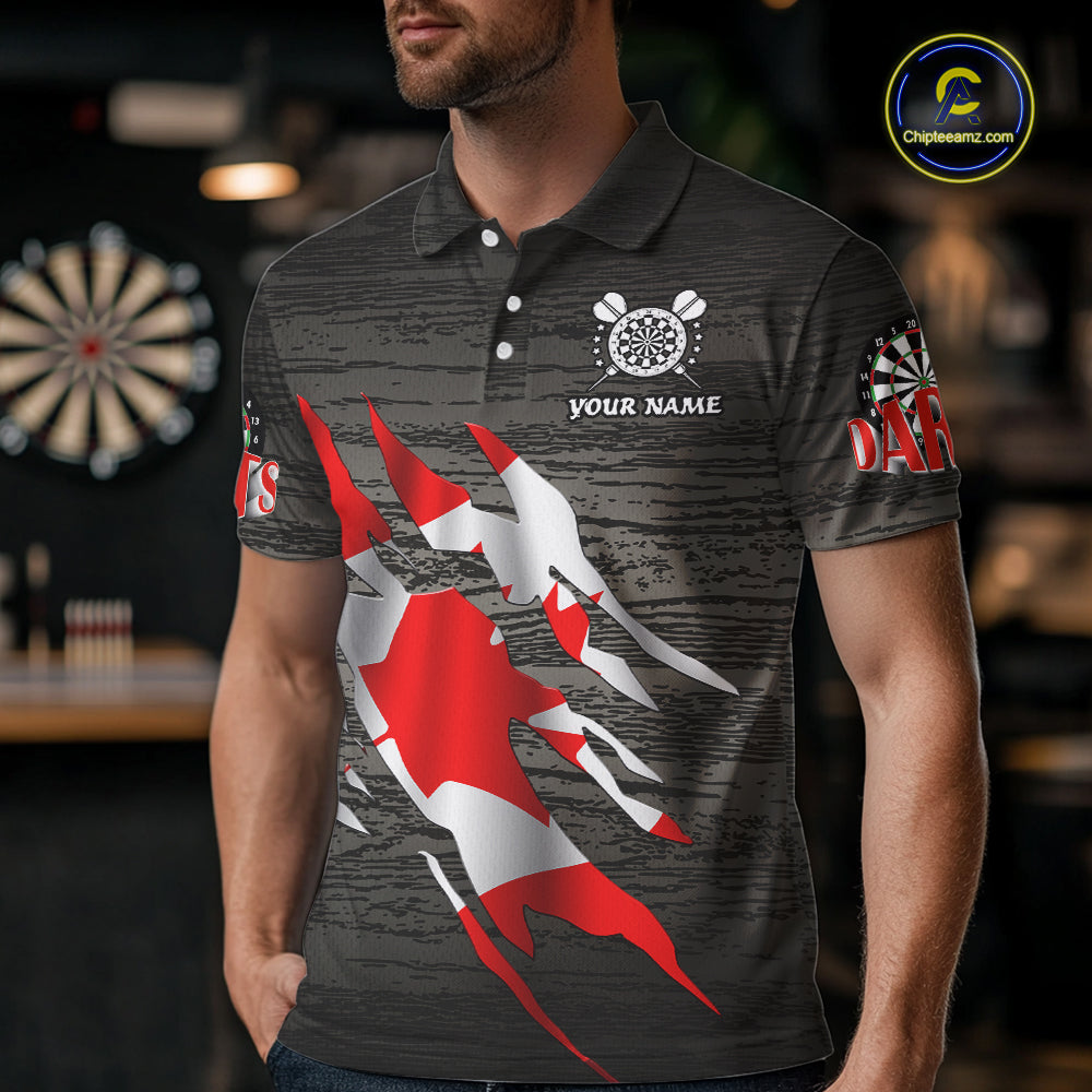 Personalized Grey Grunge Canada Flag Darts Shirts For Men Custom Patriotic Darts Team Jerseys TDM2170