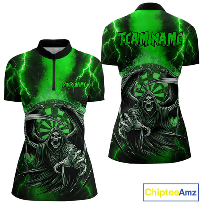 Personalized Green Grim Reaper Thunder Lightning Darts Shirt For Women, 3D Darts Team Jerseys TDM4531