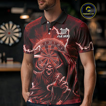 Load image into Gallery viewer, Red Grim Reaper Lightning 3D Darts Shirt For Men Custom Darts Jersey Team Polo &amp;  1/4 Zip TDM4953