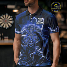 Load image into Gallery viewer, Blue Grim Reaper Lightning 3D Darts Shirt For Men Custom Darts Jersey Team Polo &amp;  1/4 Zip TDM4954