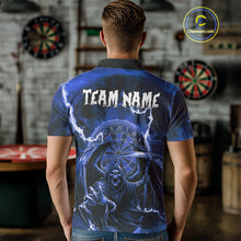 Load image into Gallery viewer, Blue Grim Reaper Lightning 3D Darts Shirt For Men Custom Darts Jersey Team Polo &amp;  1/4 Zip TDM4954