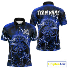 Load image into Gallery viewer, Blue Grim Reaper Lightning 3D Darts Shirt For Men Custom Darts Jersey Team Polo &amp;  1/4 Zip TDM4954