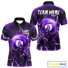 Load image into Gallery viewer, Purple Grim Reaper 8 Ball Billiard Shirt For Men Custom Lightning Pool Team Jersey Polo &amp; 1/4 Zip TDM4955