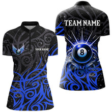 Load image into Gallery viewer, Blue 8 Ball Pool Wings Swirl Pattern Custom Billiard Shirts For Women Unique Billiard Jerseys TDM2943