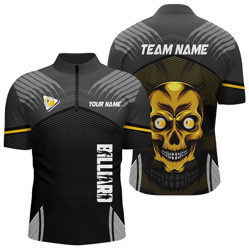 Personalized 9 Ball Pool Billiard Skull Men Quarter-Zip Shirts, 9 Ball Pool Jerseys Shirts TDM0695