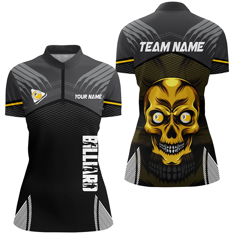 Personalized 9 Ball Pool Billiard Skull Women Quarter-Zip Shirts, 9 Ball Pool Jerseys Shirts TDM0695