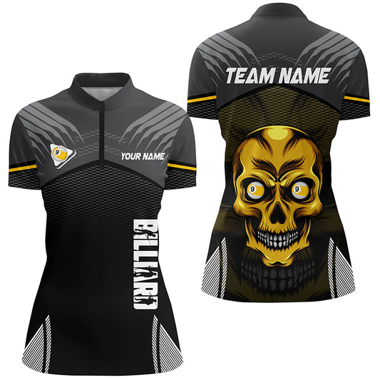 Personalized 9 Ball Pool Billiard Skull Women Quarter-Zip Shirts, 9 Ball Pool Jerseys Shirts TDM0695