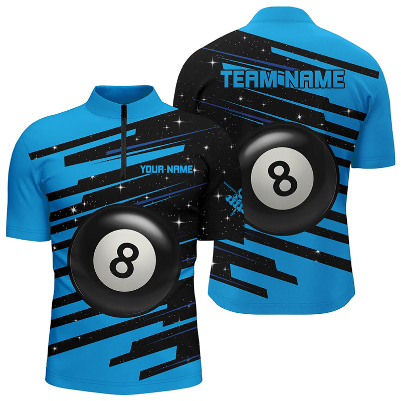 Blue 8 Ball Pool Billiard Jerseys Men Quarter-Zip Shirts Custom League Billiard Shirts TDM0697