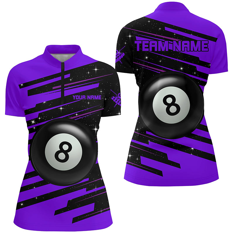 Purple 8 Ball Pool Billiard Jerseys Women Quarter-Zip Shirts Custom League Billiard Shirts TDM0699