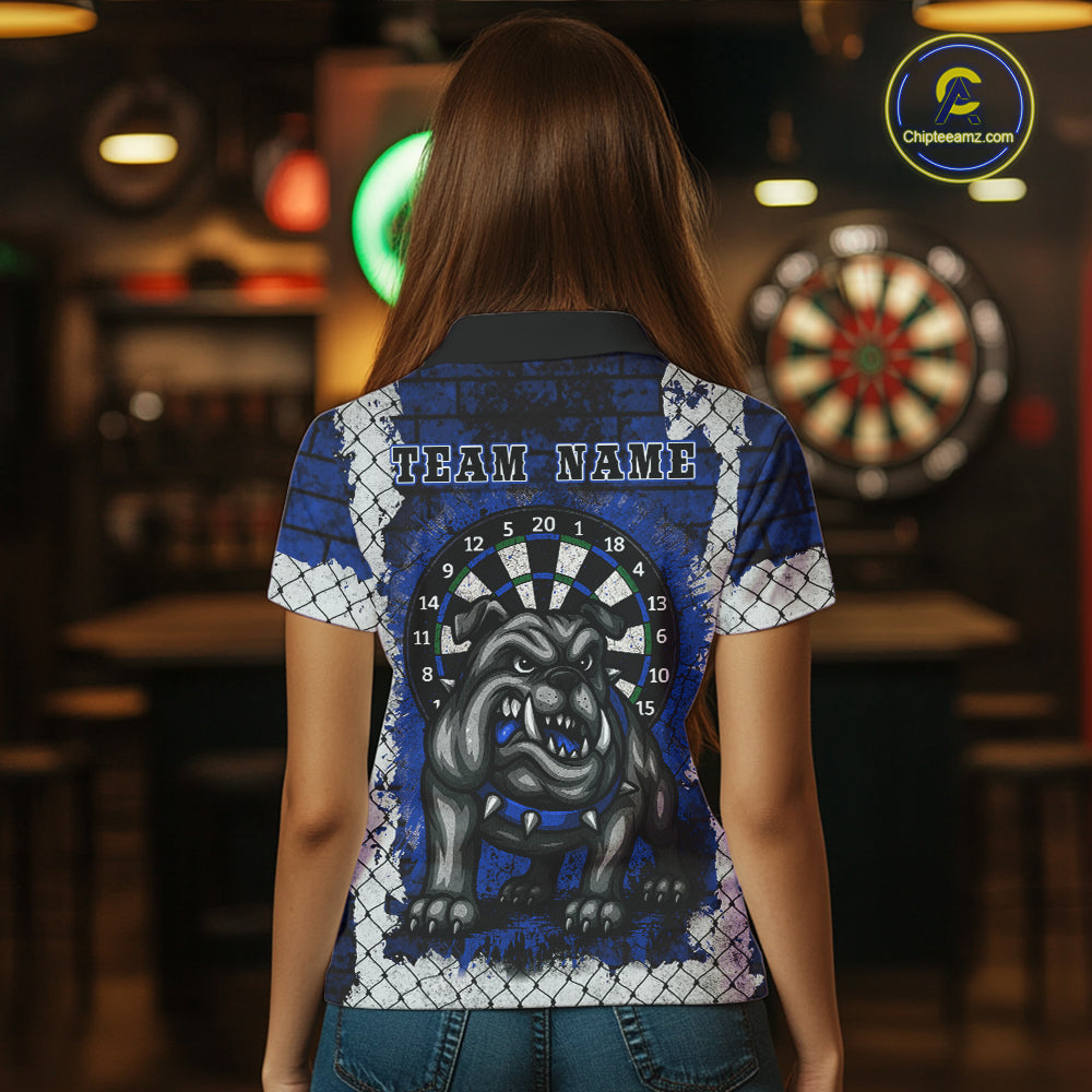 Blue Brick-Wall Fierce Bulldog Women Darts Polo Team Shirt Personalized Name For Players NYN2116