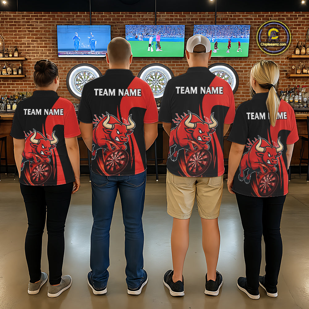 Black And Red Custom Bull Darts Shirt For Women, Personalized Darts Jersey Team Polo & 1/4 Zip TDM5389