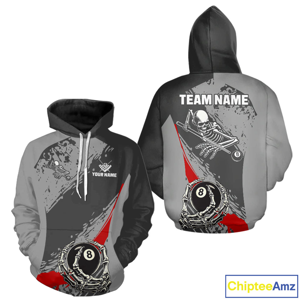8 Ball Skeleton Billiard Hoodie For Men And Women Custom 8 Ball Hoodie Pool Team Jersey |Red TDM5676