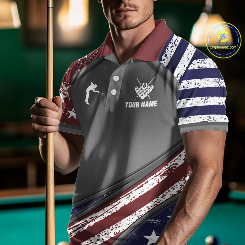 Personalized US Flag 8 Ball Pool Billiard Shirt For Men Custom Patriotic Billiard Team Jersey TDM5678