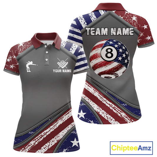 Personalized US Flag 8 Ball Pool Billiard Shirt For Women Custom Patriotic Billiard Team Jersey TDM5678