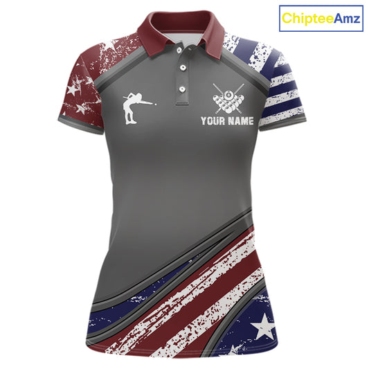 Personalized US Flag 8 Ball Pool Billiard Shirt For Women Custom Patriotic Billiard Team Jersey TDM5678